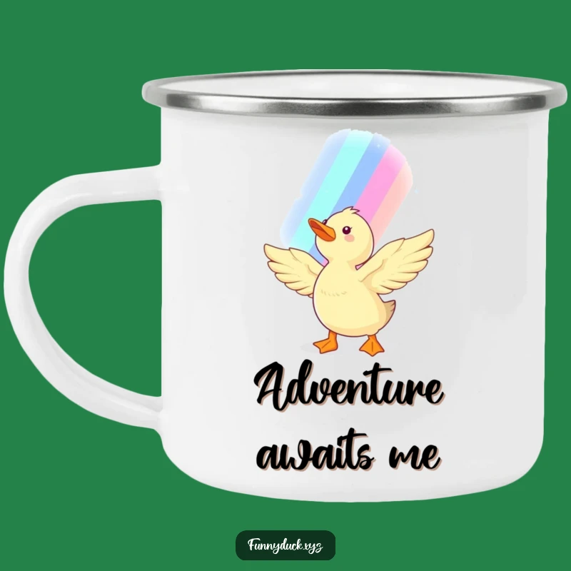 Adventure Kawaii Duck Rainbow Camping Mug: Durable Drinkware and Funny Gift for Explorers