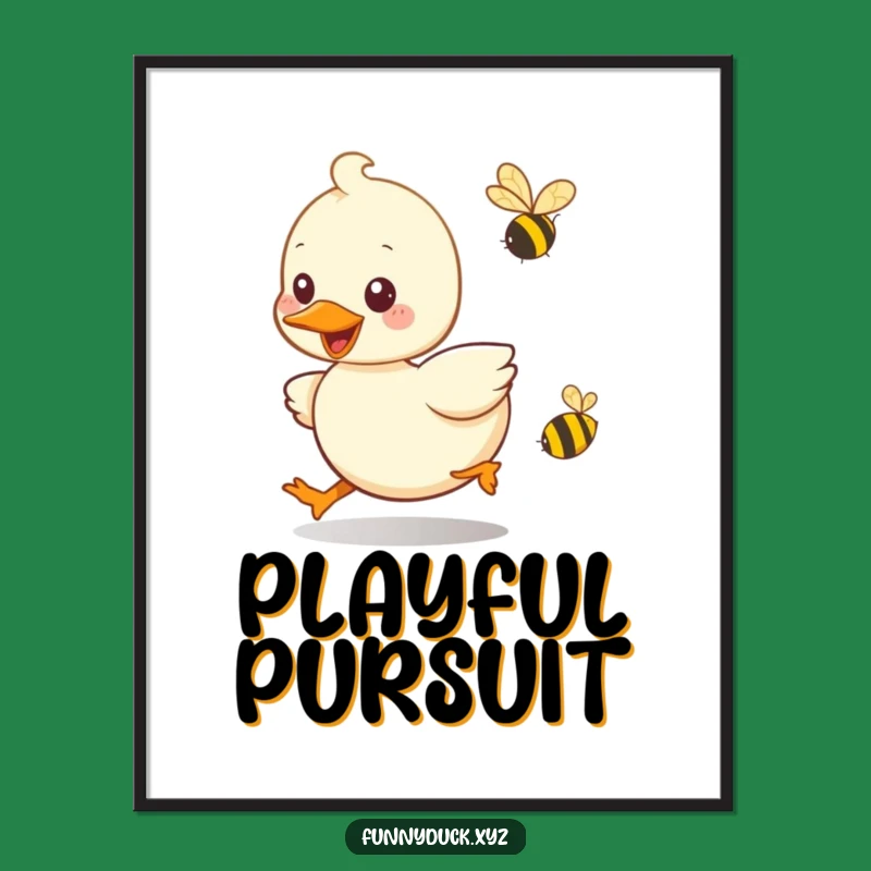 Funny Kawaii Duck Bee Chase Digital Print: Whimsical Art, Instant Funny Gift