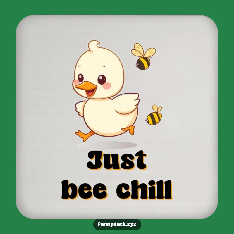 Funny Kawaii Duck Bee Chase Drink Coaster: Protect Surfaces with Playful Style, Great Funny Gift