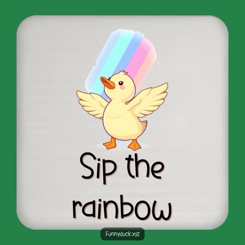 Lucky Kawaii Duck Rainbow Coasters: Set of 4, Funny Gift for Tables and Hopeful Homes
