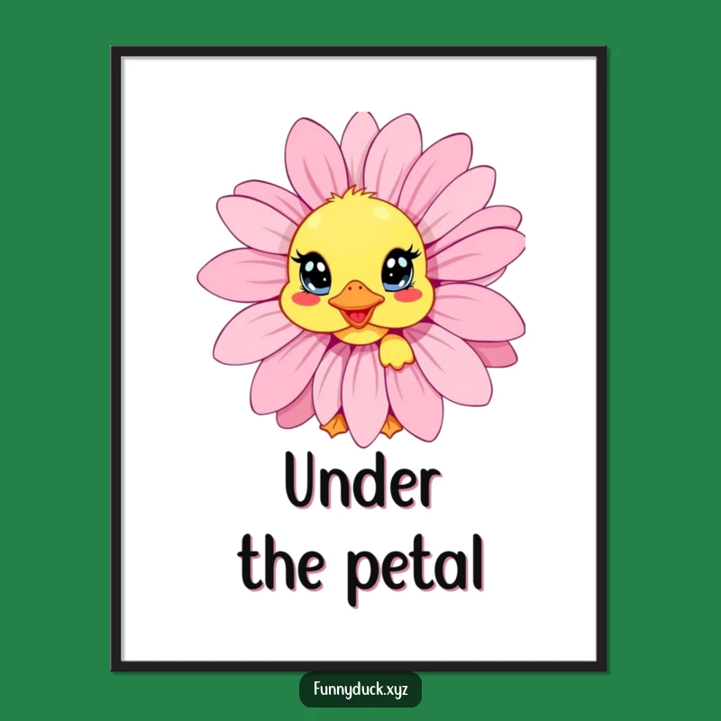 Funny Kawaii Duck Daisy Peek Poster: Whimsical Art & Shy Charm, Great Funny Gift