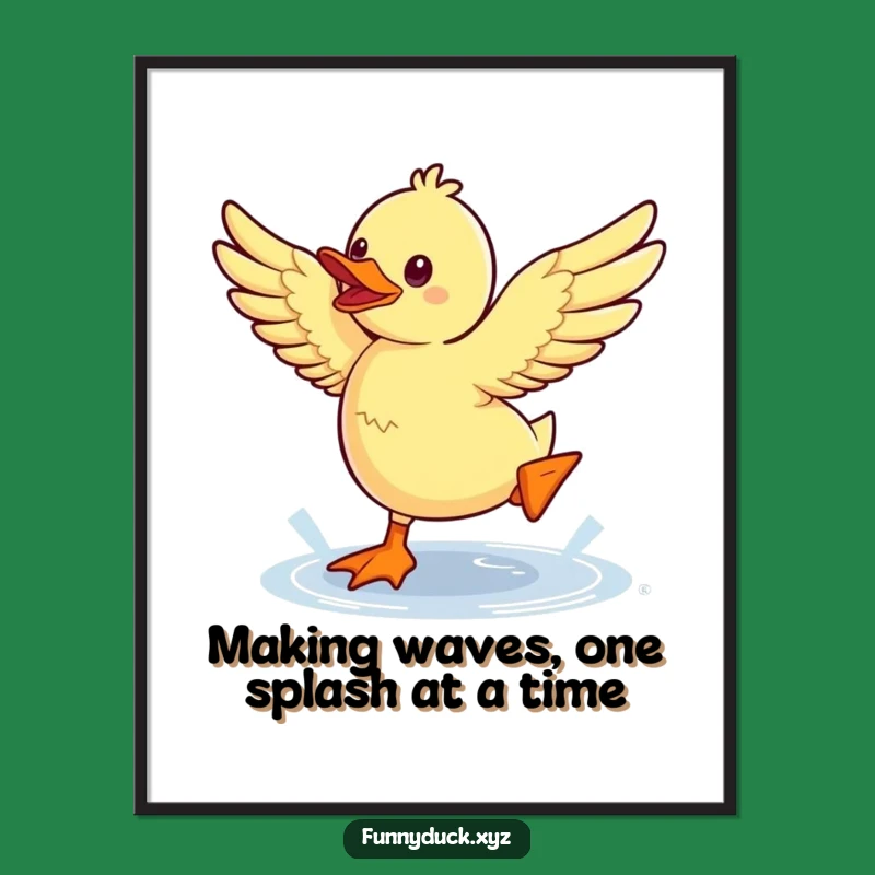 Free Printable Wall Art: Funny Kawaii Duck Puddle Jump, Downloadable Art