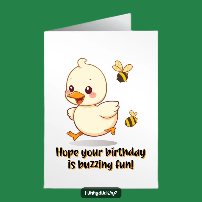 Free Printable Birthday Card: Funny Kawaii Duck Chasing Bee Fun!