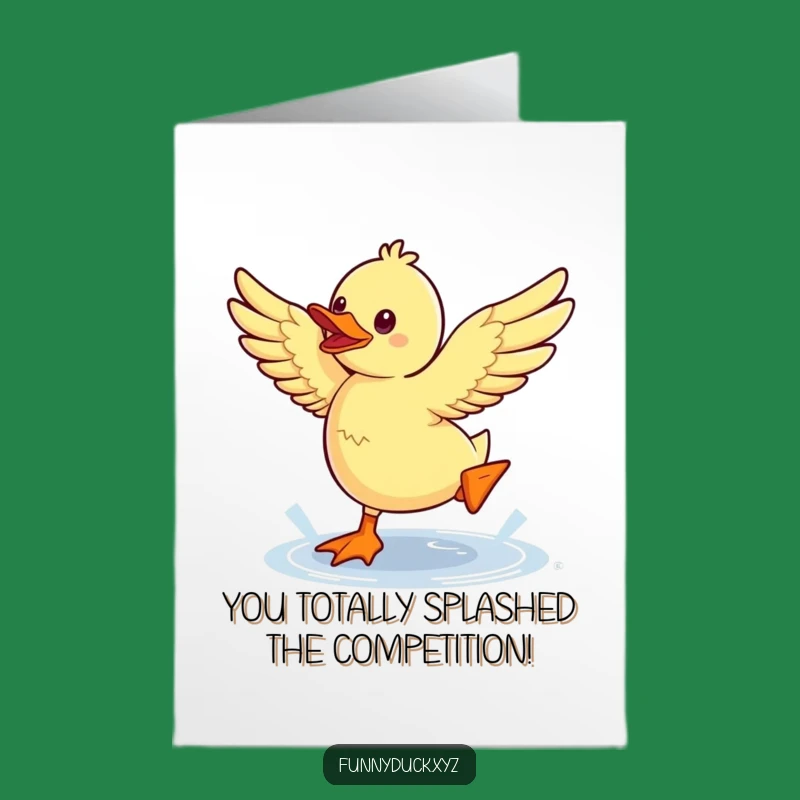 Free Printable Congrats Card: Kawaii Duck Leaps for Your Big Win!